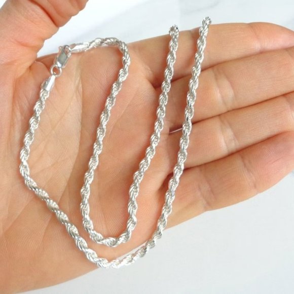 925 Italy SOLID Sterling Silver, 2.3mm Thick Rope Chain 22 inch, Silver Necklace - Picture 2 of 4